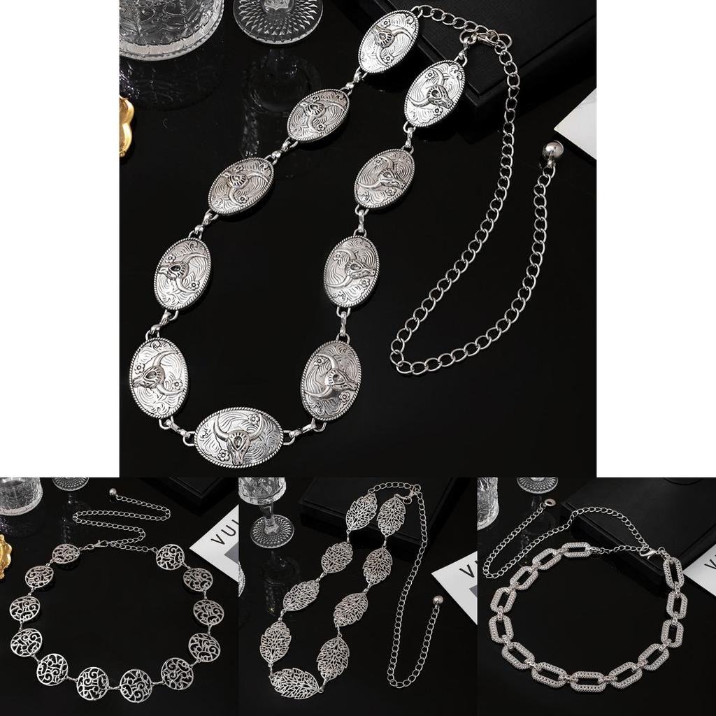 Ethnic Style Metal Waist Chain With Geometric Cutouts For Women Festival Wear