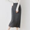 Women's 100% Wool Elastic High-Waist Knitted Midi Skirt with Back Slit