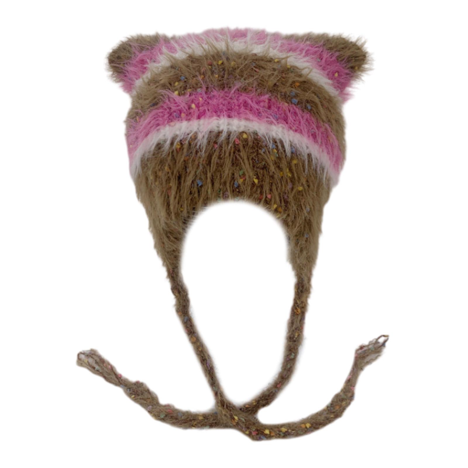 

Забавная шапка с кошачьими ушками, унисекс, костюмные шляпы, подарок, теплая, мягкая, вязаная крючком шапочка, Рождество, Новый год, теплая, мягкая шапка-бини кофейный