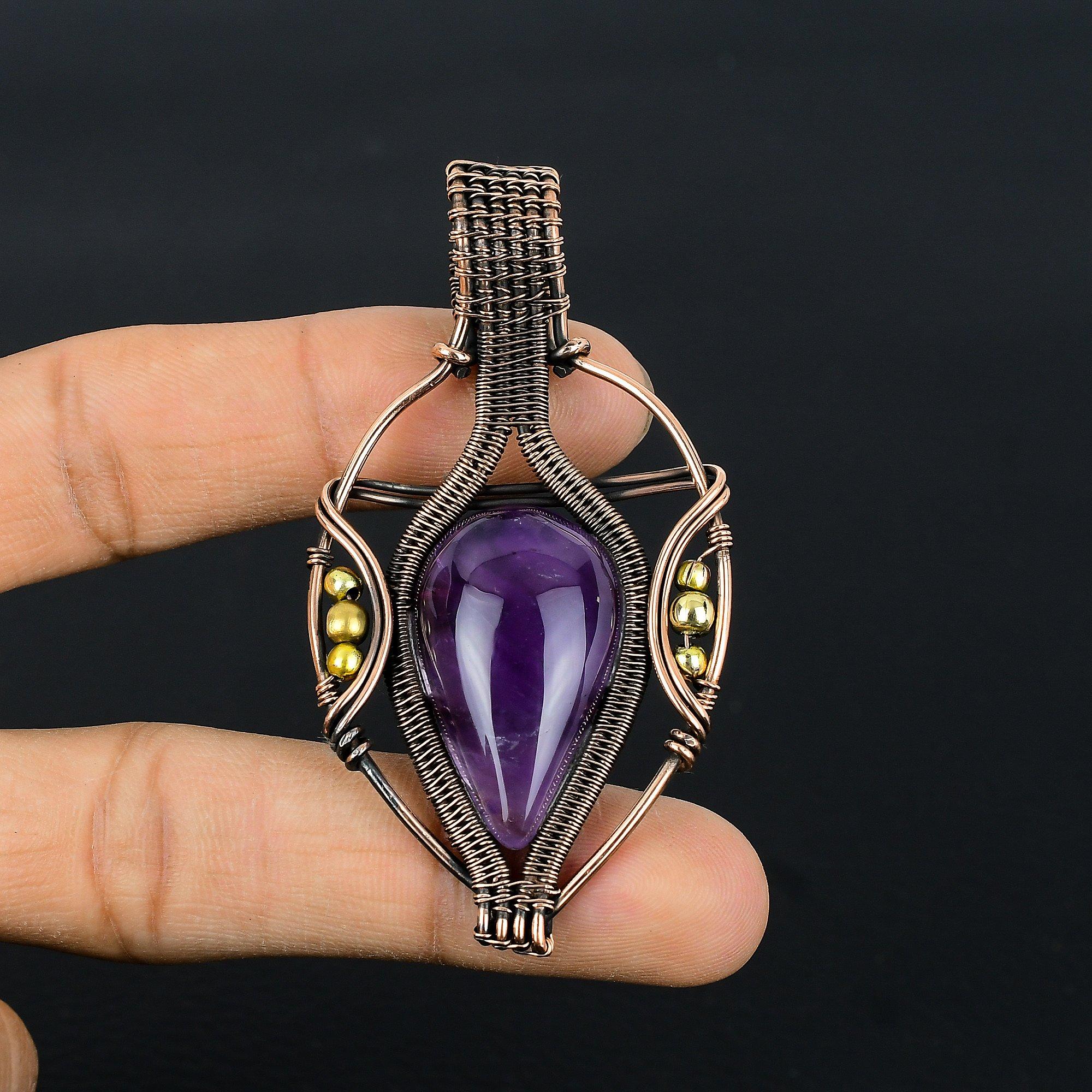 

Аметистовый кулон, ювелирное изделие из драгоценного камня, кулон, обернутый медной проволокой 999 пробы, подарок для женщин, кулон ручной работы 2.55 Inches