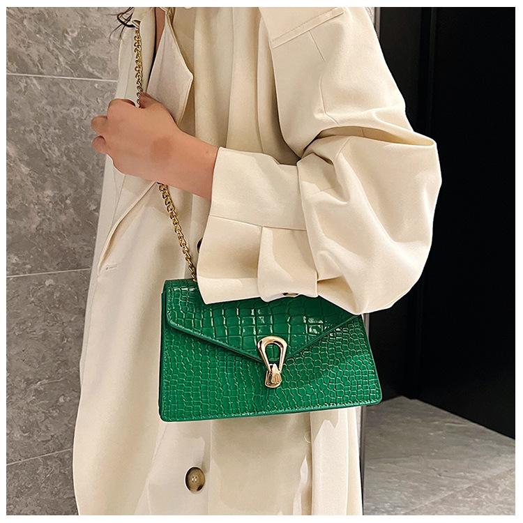 Crocodile Patterned Chain Women's Bag, Trendy Korean Version, Single Shoulder Crossbody Women's Bag, Small Square Bag