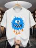 Men'S Short-Sleeve T-Shirt Featuring a Cartoon Blue-Haired Monster Print, Perfect for Those Who Enjoy Quirky And Trendy
