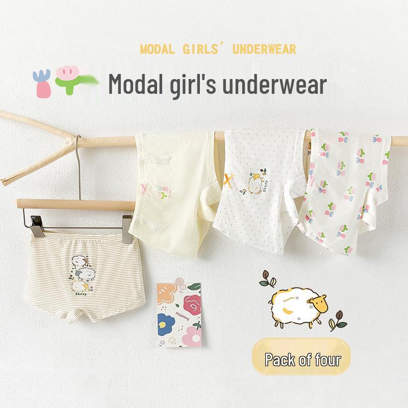 

Modal Antibacterial No-Ride-Up Girls Breathable Underwear Gift Box 4-Pack, Assorted L: 35-45 jin, 110-120cm, 6-8 years
