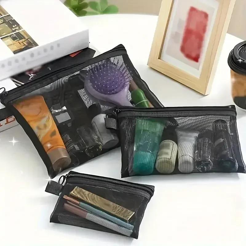 1/6pcs Mesh Clear Cosmetic Bags Small Large Black Makeup Bag Portable Travel Toiletry Organizer Case Lipstick Storage Pouch