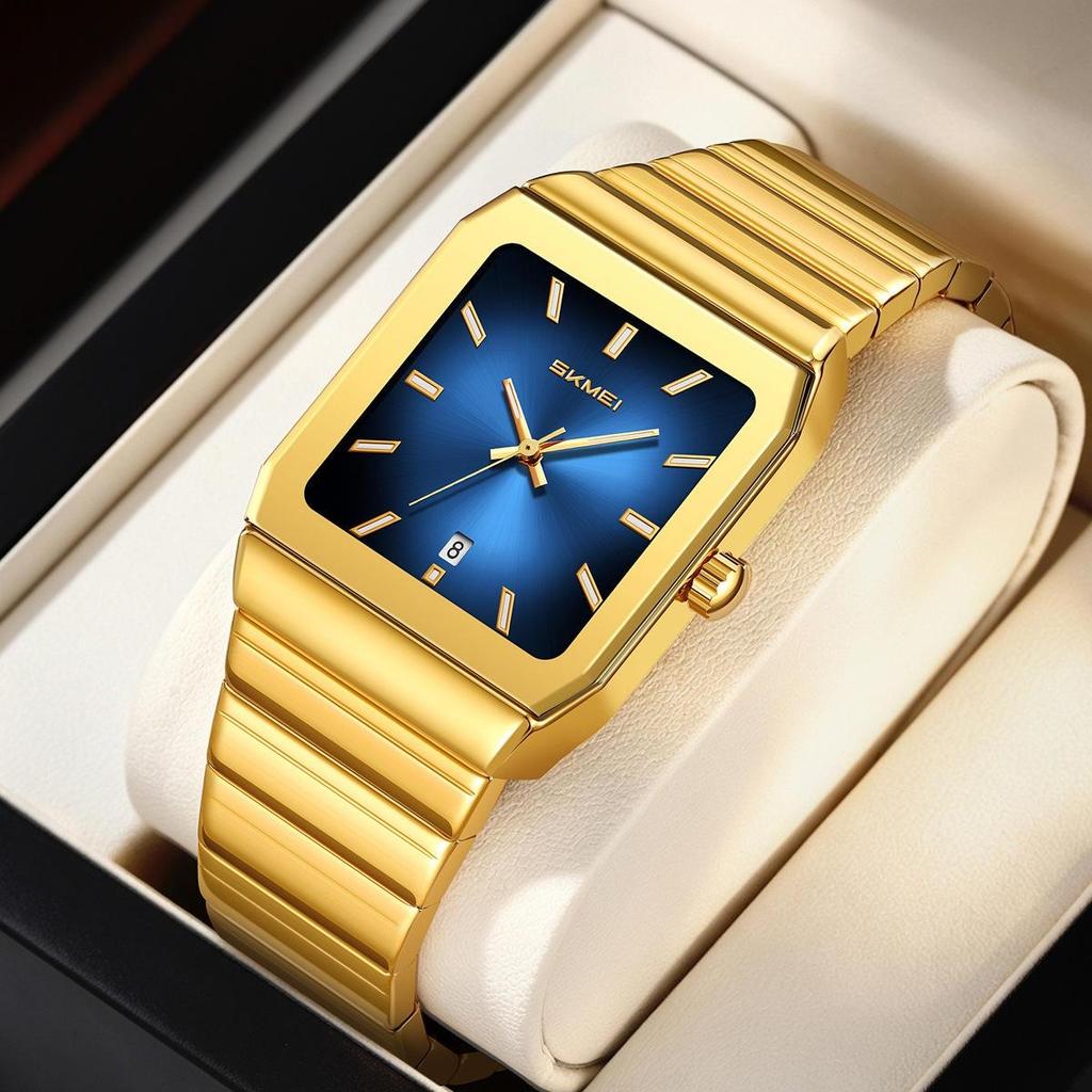 Mens Minimalist Square Analog Watch Luminous Date Waterproof Steel Strap Casual Business Quartz Wristwatch