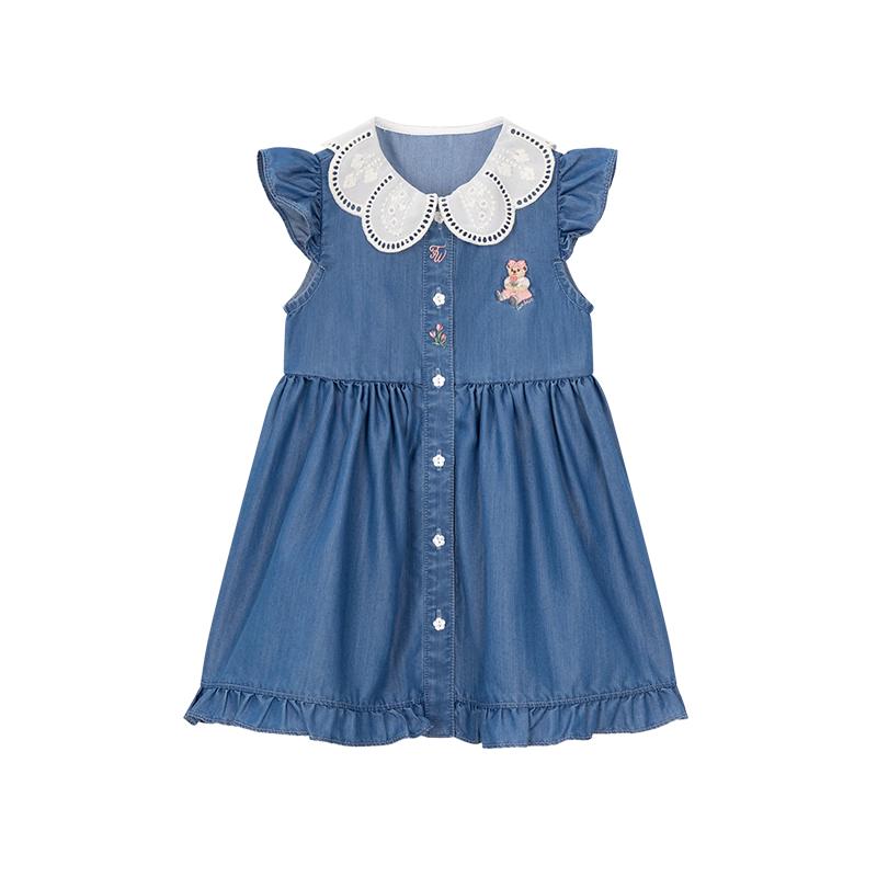 Teenie Weenie Kids Girl's Petal Collar Fly Sleeve Denim Dress