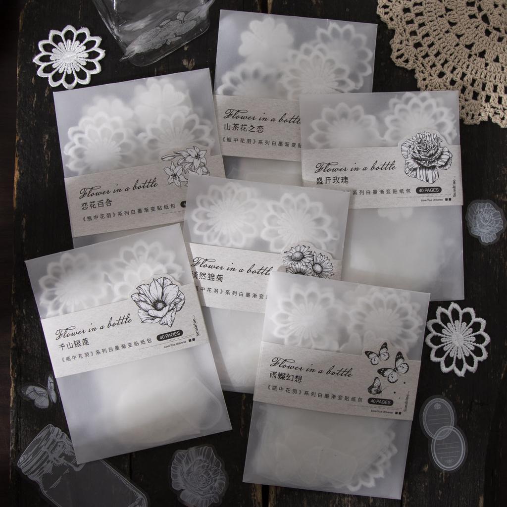 40 Pcs Lace Bottle Stickers Pack Journal Supplies Notebook DIY Background Decor Scrapbook Stickers Aesthetic Stationery