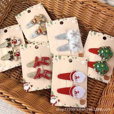 Children's Christmas Hair Clips Set: Reindeer, Tree, Santa, BB Side Clips (2-Piece)