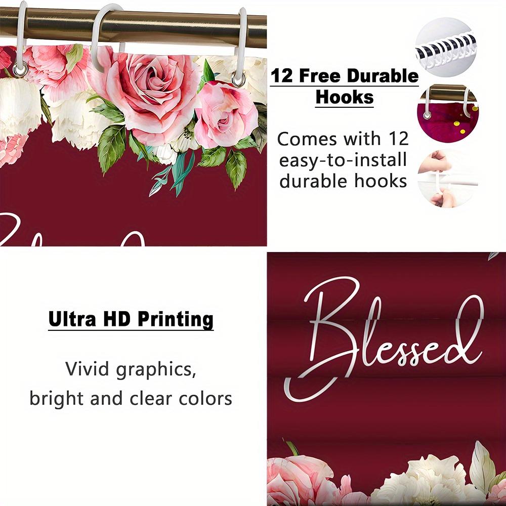 4-teiliges Badezimmer-Duschvorhang-Set Blumen Badezimmervorhang mit 12 Haken Rutschfeste Teppiche Toilettendeckelmatte Badezimmerabtrennung