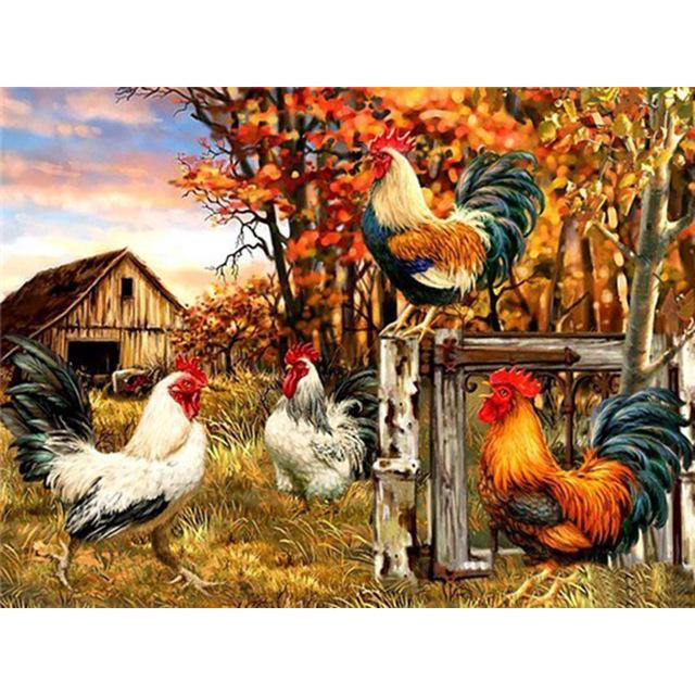 DIY 5D Diamond Painting Rooster Hen Chicken Full Round Diamond Embroidery Cross Stitch