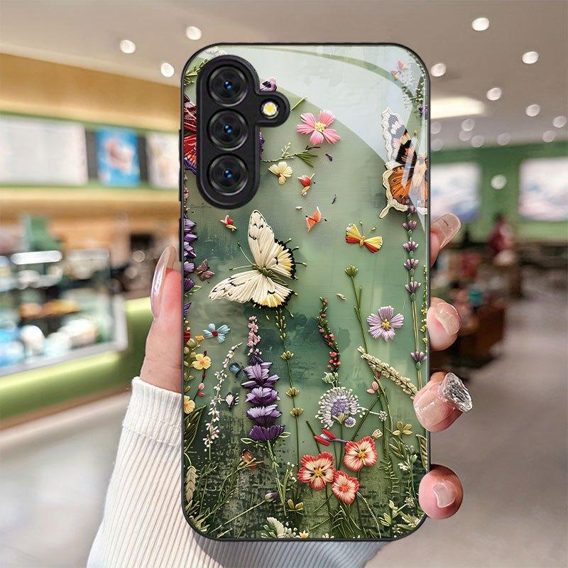 Color gradient butterfly glass phone case suitable for Samsung Galaxy S26 S25 S24 S23 S22 S20FE/Ultra/Plus shockproof back cover