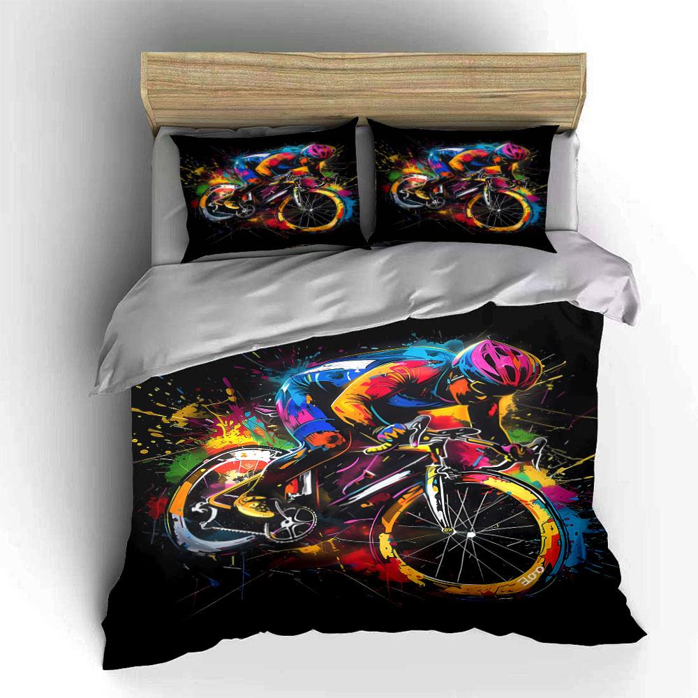 Cyclist with colorful splashes. Bedding sets Duvet cover sets Duvet covers Pillowcases(1* Duvet Cover 2* Pillowcases without duvet insert)