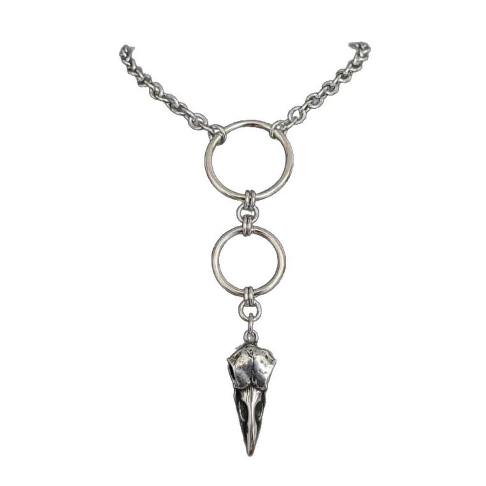 New Gothic Personality Stainless Steel Skull Pointed-beaked Bird Thick Chain Round Ring Necklace for Men Women Halloween Jewelry