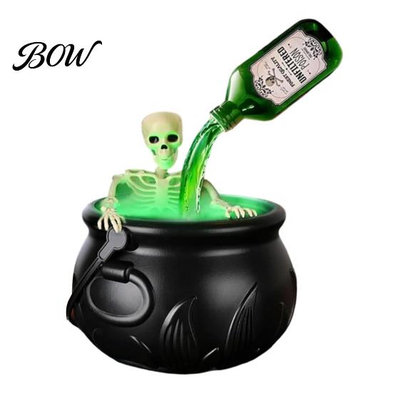 Dark Fantasy Cauldron Halloween Witch Cauldron, Large Plastic Black Bucket with Floating Potion Bottle, Glowing Green Smoke Spooky Soup Pot Decor for
