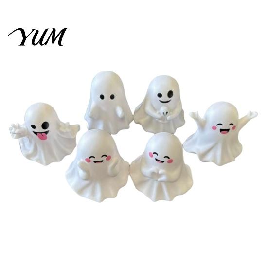 Small Halloween Figurines 6Pcs Ghost Figurine, Cute Pen Holder, Miniature Desk Decor, Funny Compact Holders for Pencil Stand Ornament, Creative Office