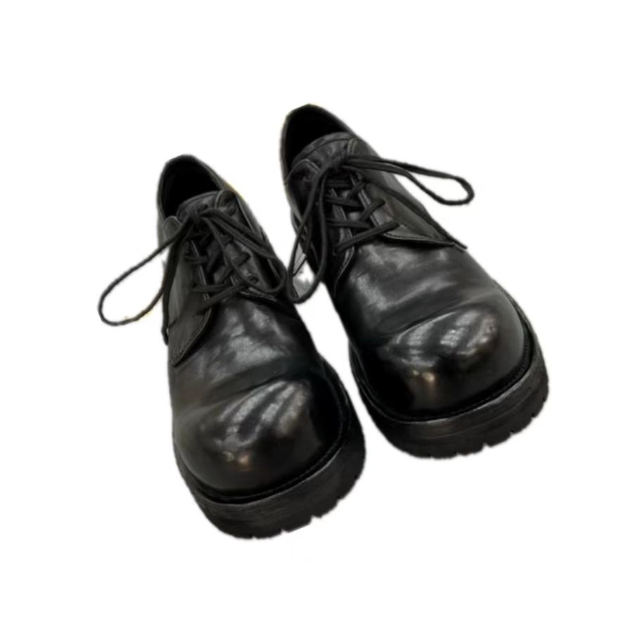 Neue Herren Schuhe mit dicken Sohlen, höhenvergrößernd, schwarz, zum Schnüren, runde Spitze, aus Pferdeleder gefertigt, alte Derby Schuhe