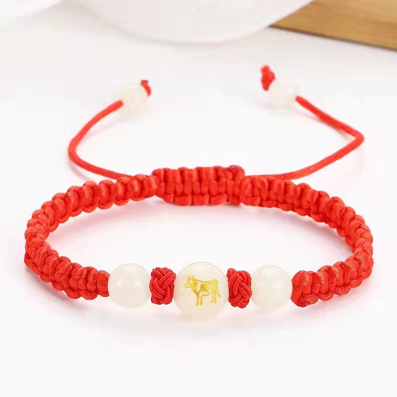 12 Zodiac Luminous Bracelet Lucky Charms Zodiac Red Rope Animal Transfer Beads Hand Woven Bracelet Luminous Necklace