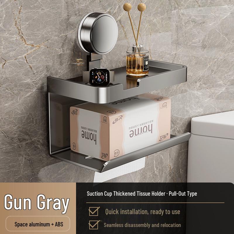 Suction Cup Toilet Paper Holder: No-Punch Wall-Mounted Bathroom Tissue Box