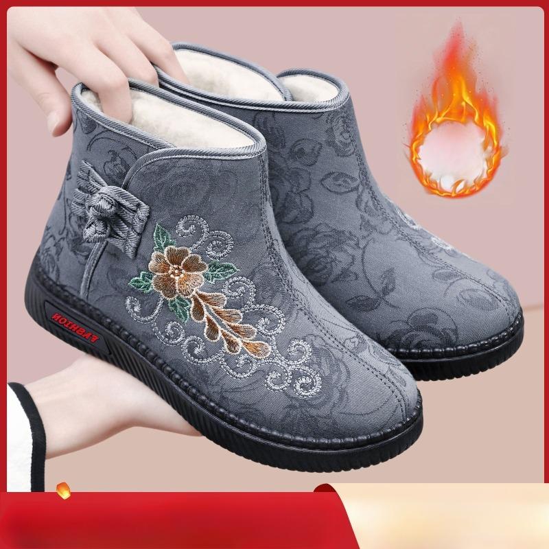 New Cotton Shoes, Embroidered Women's Boots, Long Boots, Cold-proof and Warm Boots, Women's Shoes, Cotton Boots