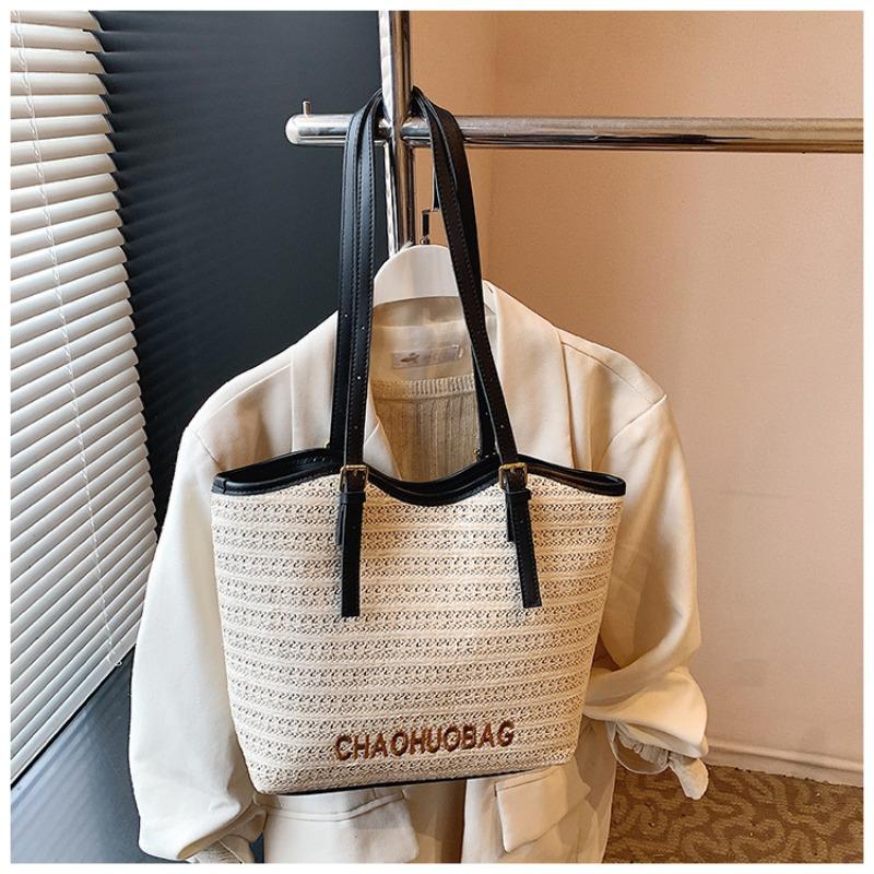 Woven Fashionable Large-capacity Splicing Shoulder Bag Summer New Leisure Bag Simple Tote Bag