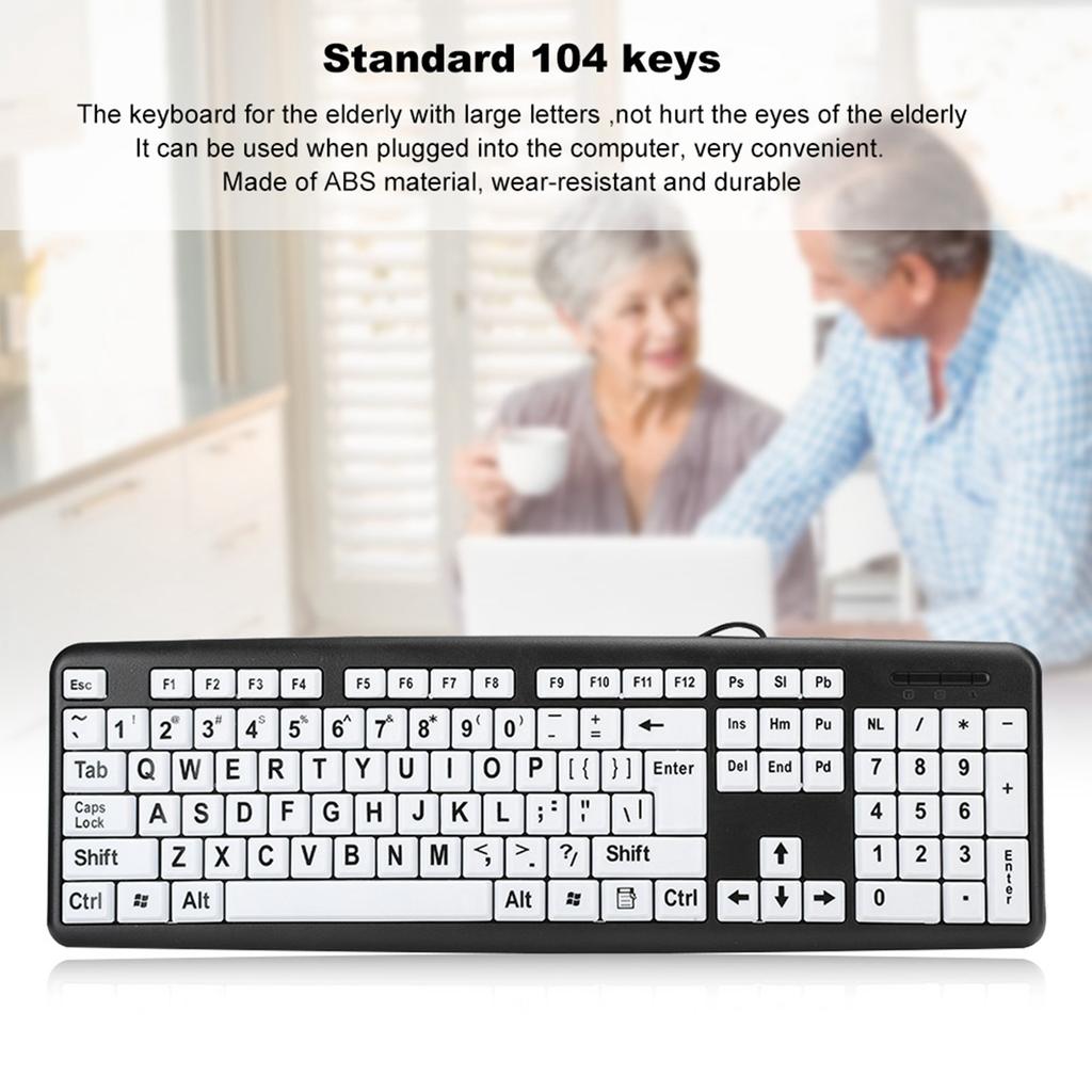 Black Low Vision Keyboard USB Wired Old People Keyboard with White Large Print Keys Old People Keyboard Large Print Keyboard