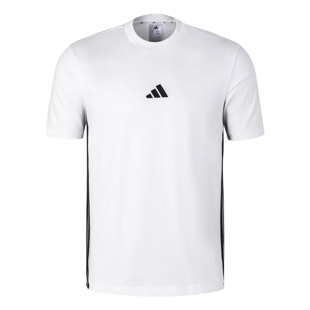 Adidas Essential Striped Crew Neck Logo Drop Shoulder Short Sleeve T-Shirt Men Tops White Black JY8563