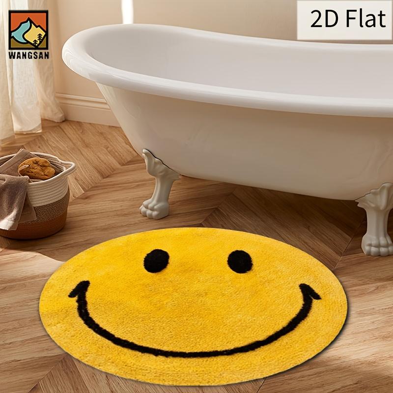 2D Round Flannel Rug Smiley Face Design Soft Floor Mat Home Decor Kids Room Play Area Non Slip Carpet