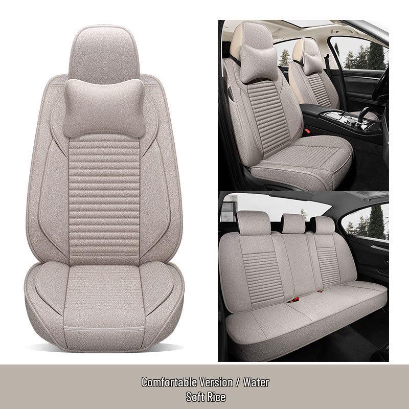 Universal Breathable Linen Seat Cover Set for Five-Seater Cars - Durable and Fully Enclosed