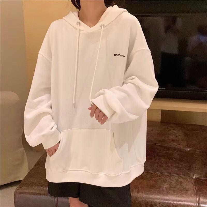 Women Plus Size Loose Fit Hooded Sweatshirt Korean Style Casual Top For Students
