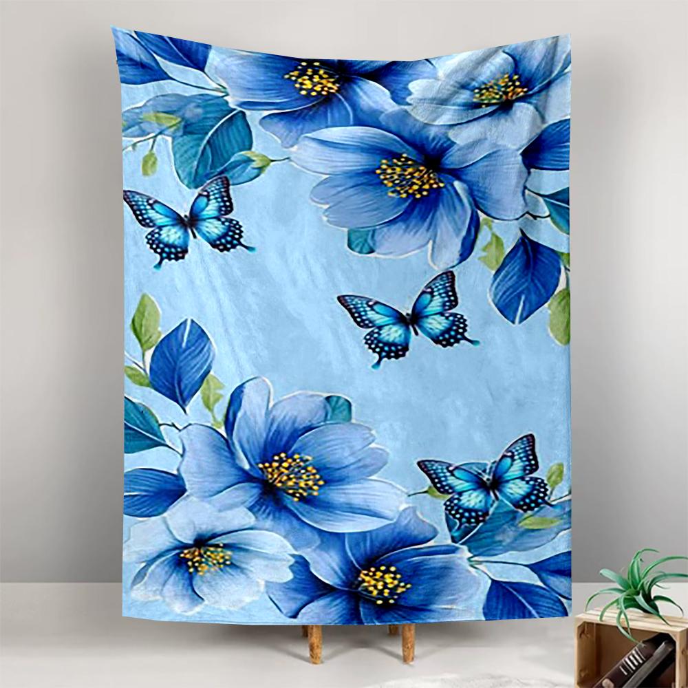 Blue Flowers and Butterflies Patterned tapestry for bedroom and living room home decor