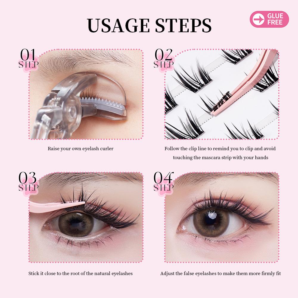 BQI Cat Eye Glue-free False Eyelashes Lazy Reusable Simulation Eyelashes Natural Curling Beginner Makeup Tool