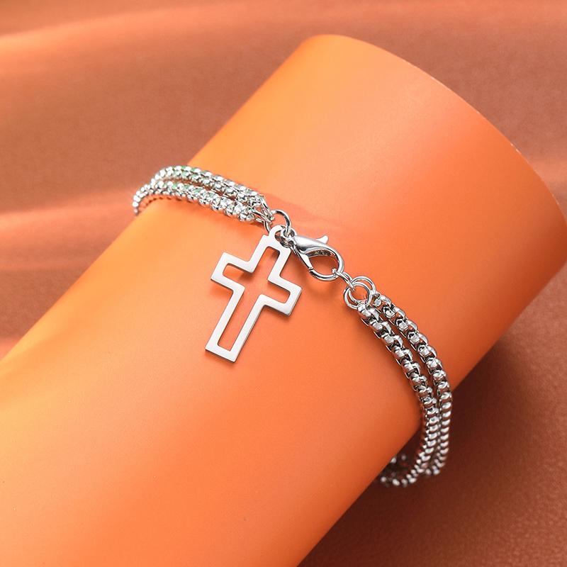 Hohlkreuz-Anhänger Doppelschicht-Armband Hip Hop Coole Männer Hand-Accessoires Jubiläumsparty Schmuck Geschenke