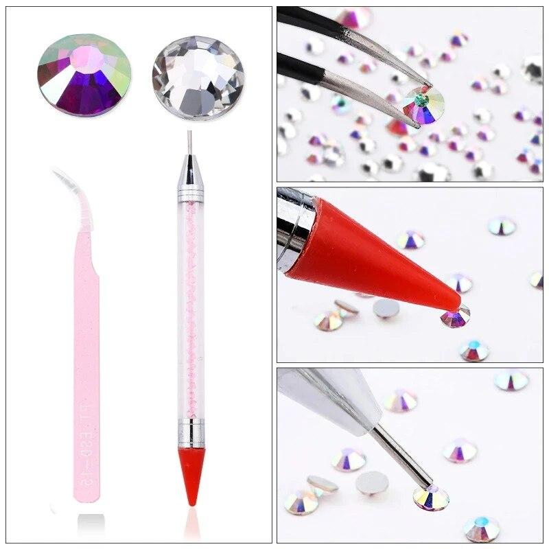 Neue Multi-Size 12 Grids Nagel Strass 3D Kristall AB DIY Nail art Dekorationen Kristall Diamant Edelstein 3D Nagel Schönheit