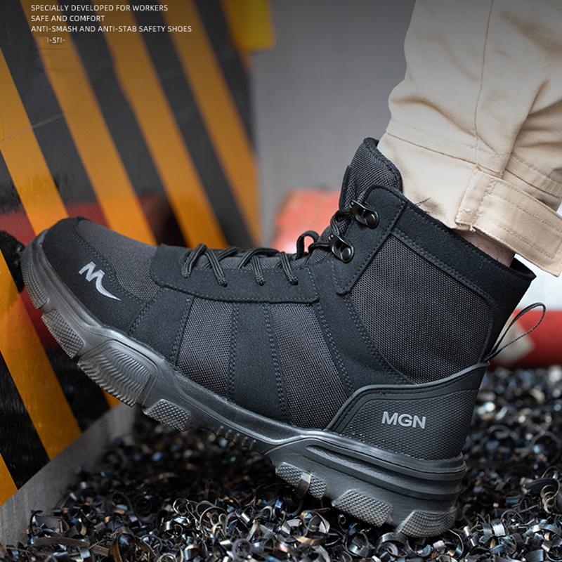 Lightweight Safety Shoes Work Boots Steel Toe Men Slip Resistant Waterproof Shoes Anti-Smash Anti Shock Casual Footwear For Work