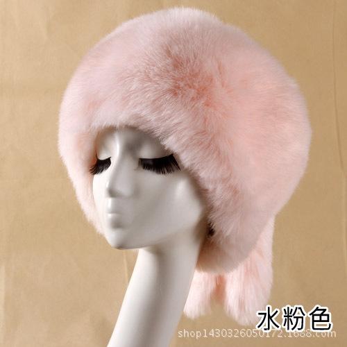 Imitation fox fur round flat top imitation fur hat thickened autumn and winter Russian Mongolian hat warm tail hat