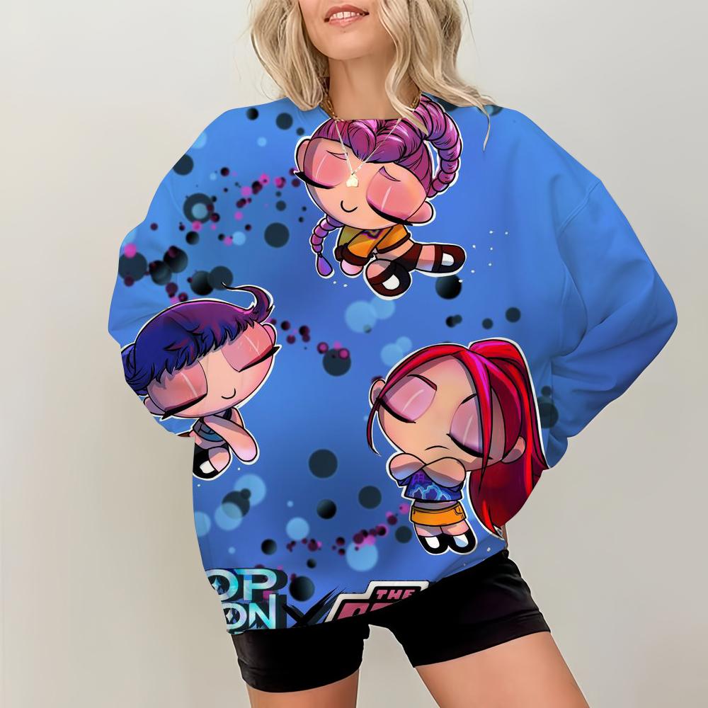 KPop Demon Hunters Print Pullover Sweatshirts Casual Long Sleeve Crew Neck Sweatshirts Fall Winter Women's Clothing