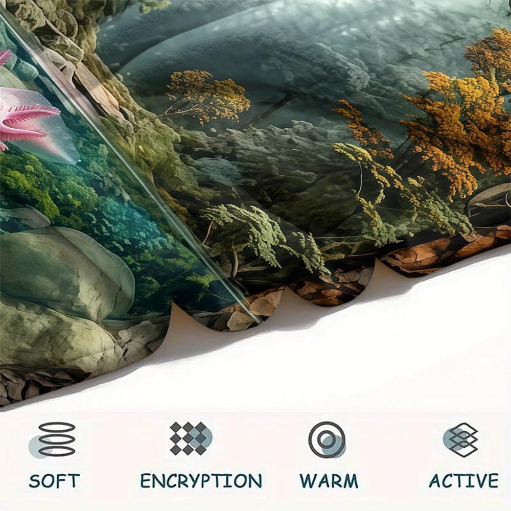 1PC Axolotl  Print FlAannel Blanket, High Quality Comfortable for All Seasons, Home Decor, Warmth and Comfort