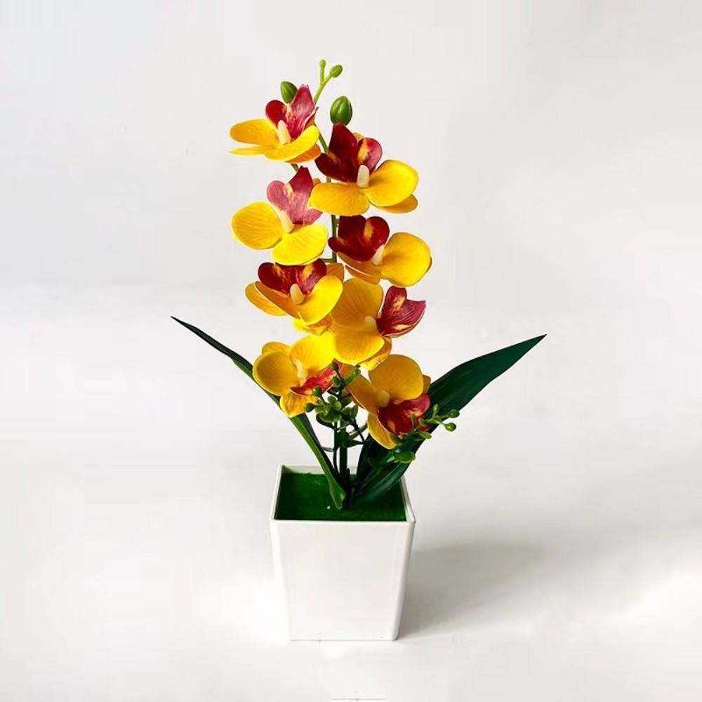Mehrblütige Künstliche Orchidee Topfpflanzen Phalaenopsis Bonsai Wohnzimmer Ornamente