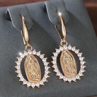 Orecchini pendenti Vergine Maria per donna, ganci per orecchini in zircone rotondo scintillante, regalo di gioielli di moda