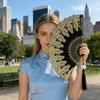 Retro Style Fan Wing Chun Dance Fan 45cm Unfolding Width Fan with Weighted Tassels Stable Rotation Stage Performance Fan