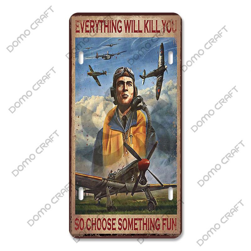 Pilot Poster Vintage Metal Plate Airplane Flight Attendant Metal Tin Sign Retro Wall Decor for Flying Club Home