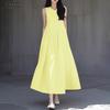 Women Summer Round Neck Loose Casual Sleeveless Dress