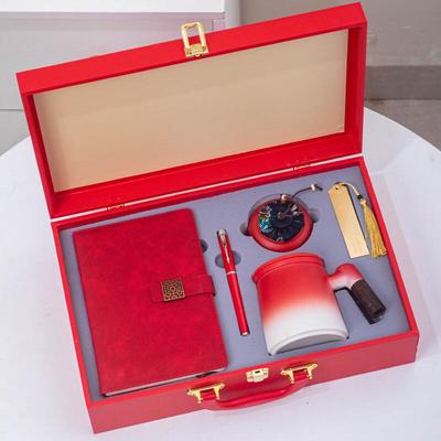 Chinese Red Gradient Ceramic Office Cup 5-Piece Gift Set