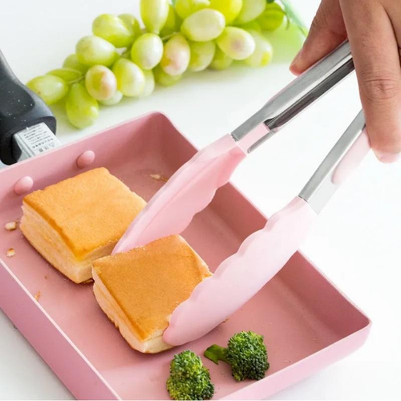 Lebensmittelzange Clip Silikon BBQ-Zange Salatzange Antihaft-Grillzange Klemme Edelstahl Werkzeuge Gadgets