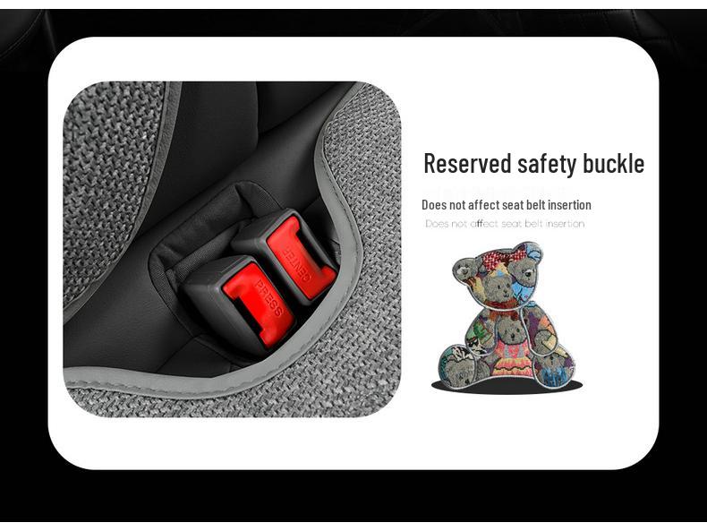 Four Seasons Universal Linen Car Seat Cushion - Cartoon Bear, Breathable, Half-Wrap Rear Seat Cover