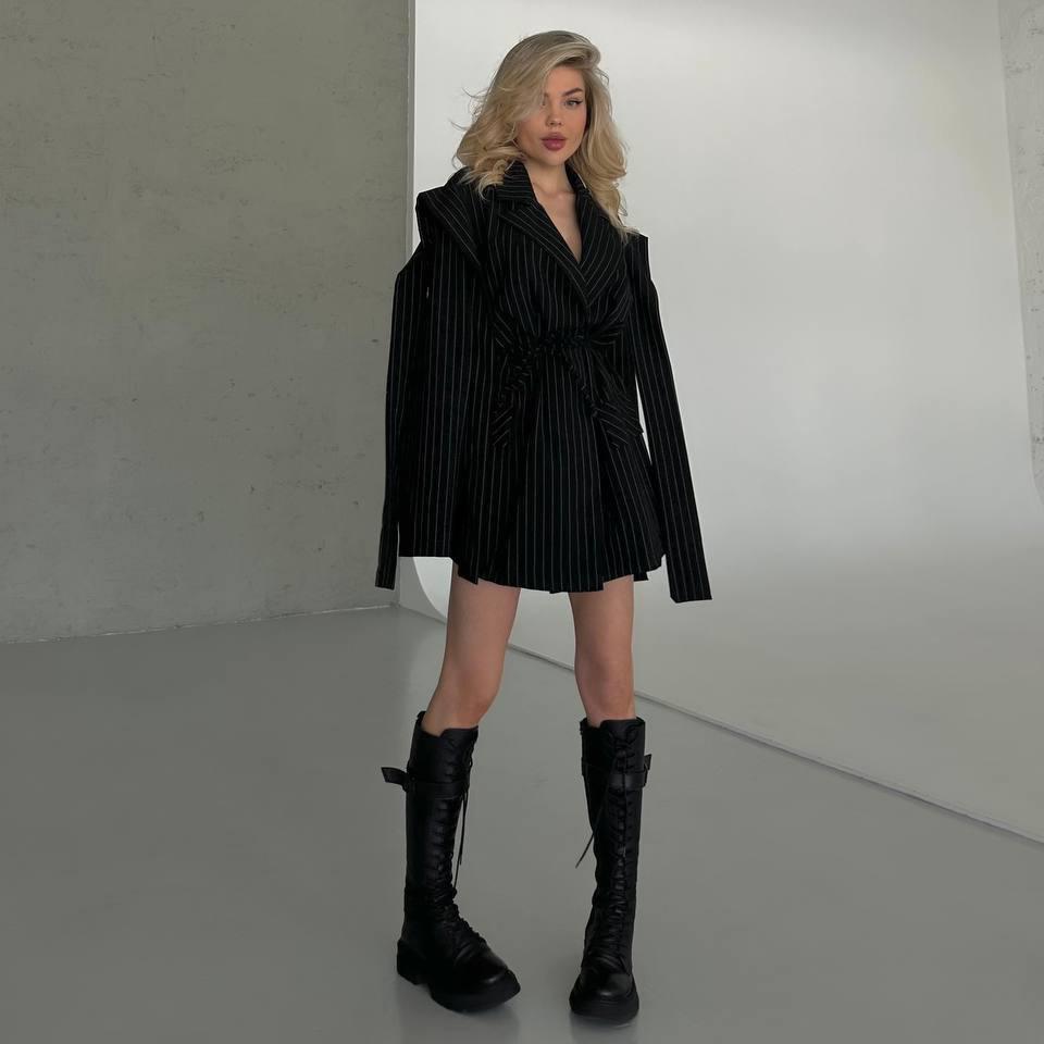 Personalized Design Striped Medium and Long Streamer Suit Jacket Women's Elegant High-end Temperament Top