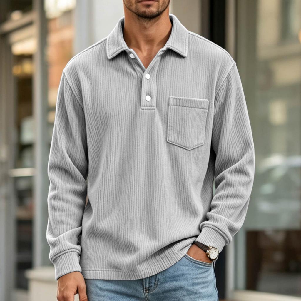 Men's Corduroy Retro Casual Collared Button-Front Shirt, Available in and Striped Patterns