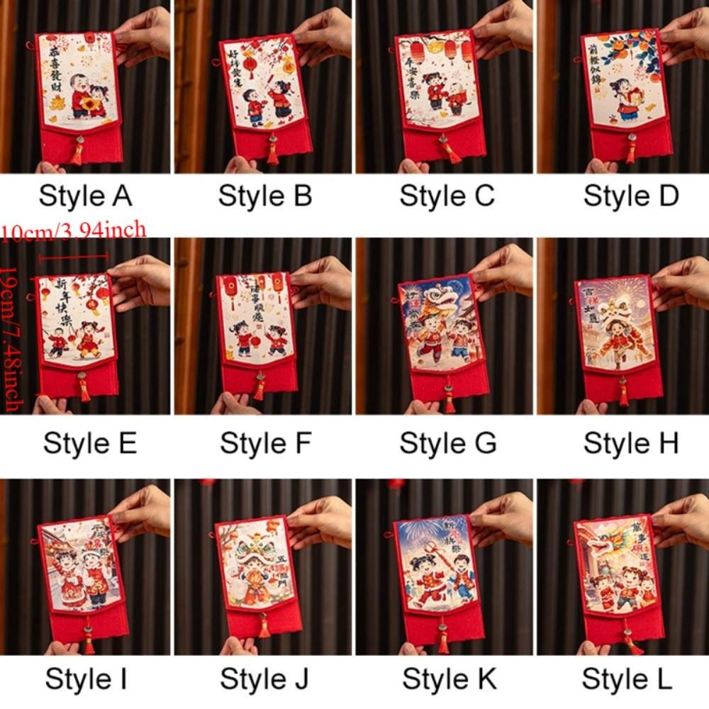 Traditional Spring Festival Cloth Red Envelopes Rectangular Chinese Style New Year's Blessing Bag Reusable with Hanging Rope