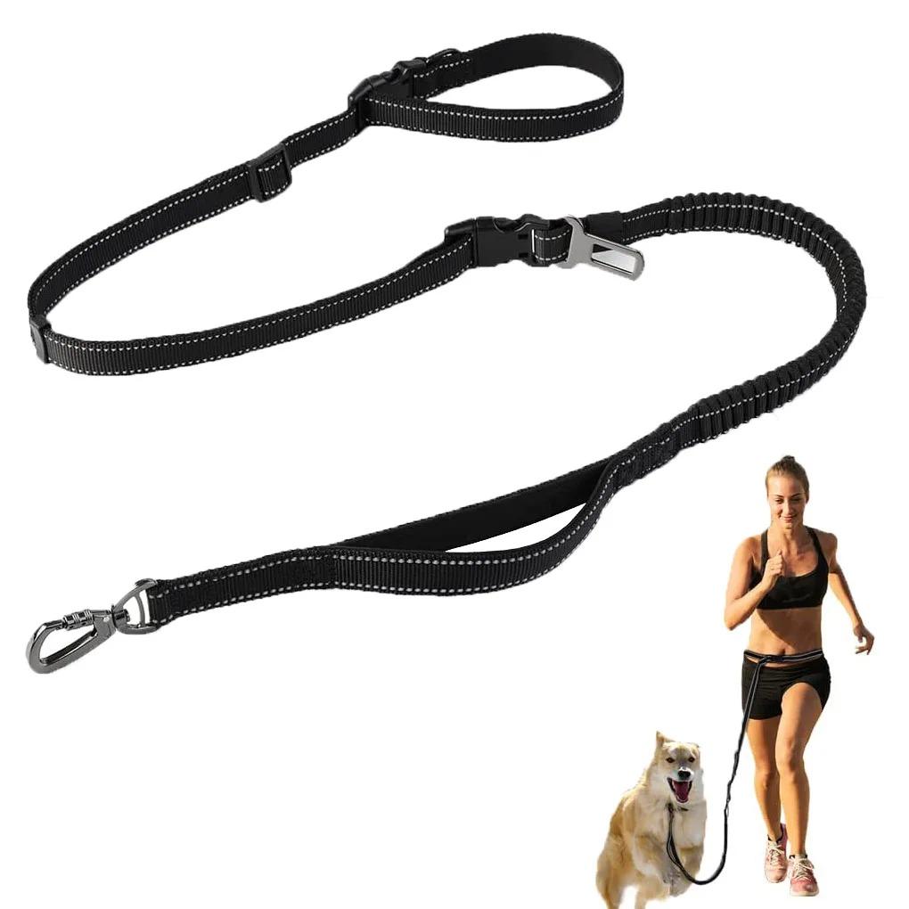 

Multifunctional Hands Free Dog Leash, Adjustable Waist Bungee Lead With Double Handle For Running Walking Training Large Dogs чёрный