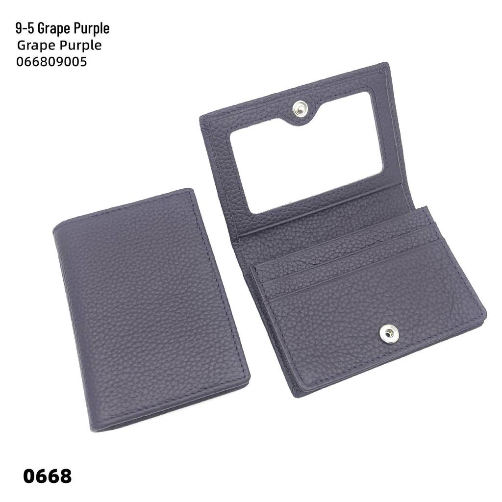 Premium Leather Card Holder: Unisex Cowhide Business Case with Mirror Window, Snap Closure & Coin Purse.